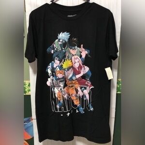 ☔️Naruto Team 7 & Iruka Sensei Black Crew Neck Short Sleeve Graphic Tee